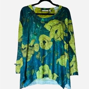 Soft Surroundings green blue knit floral tunic long sleeve petite sm runs big